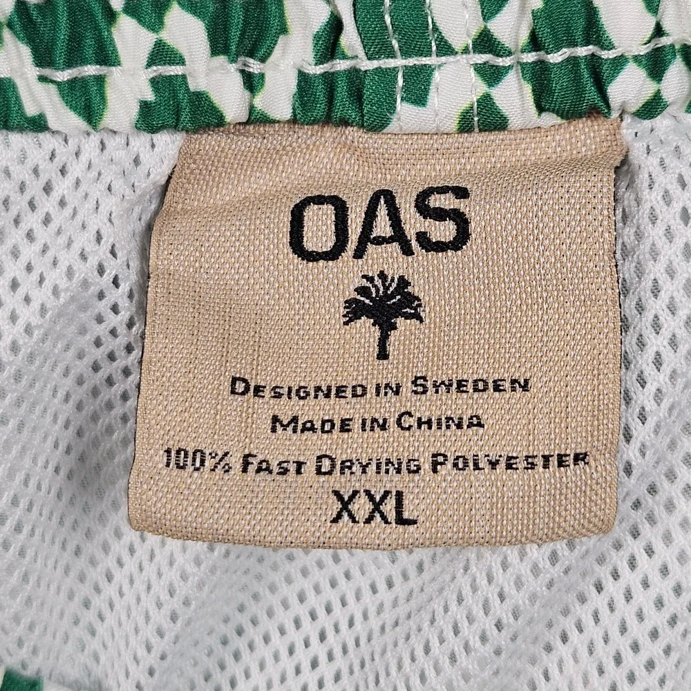 OAS Swim Trunks‎ Mens XXL Green Patterned Geometric Mesh Lined Zip Pocket Shorts